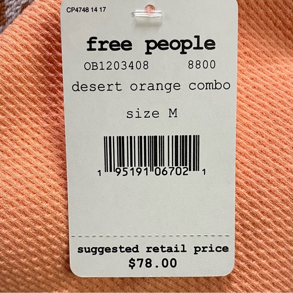 Free People In The Mix Cuff Thermal Top In Desert Orange Knit Crochet M NWT - Picture 5 of 6
